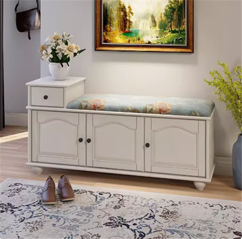 Storage Wood Shoe Bench Cabinets With Drawers Removable Cushion