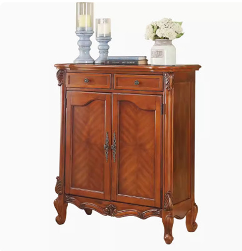 Wood Shoe Cabinet Two-Door Shoe Storage Cabinet with Drawers