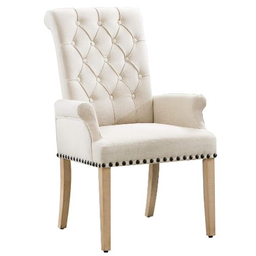 Dining Room Chairs with Arms ,Tufted Upholstered High Back Nailed Trim