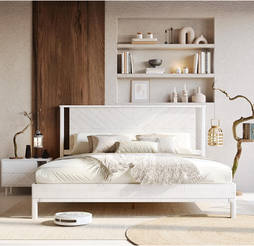 White Bed Frame with Headboard