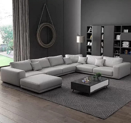 U L Shaped Wooden Frame Leather Sofa
